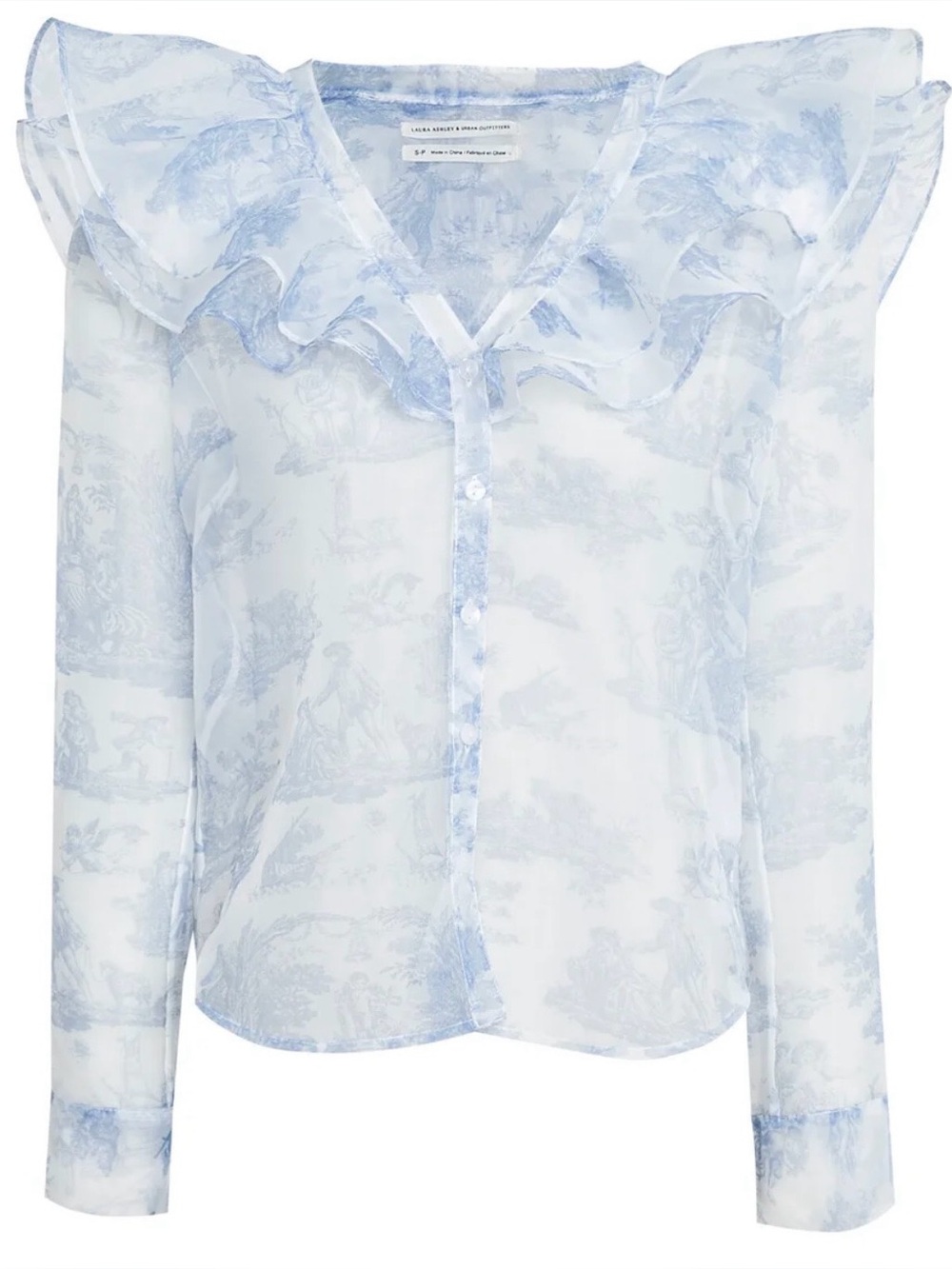 Laura Ashley & Urban Outfitters Sheer Blouse with Blue Toile Print - Picture 2 of 8